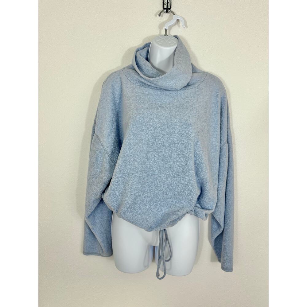Aerie Oversized Sherpa Fleece Cropped Sweatshirt Medium Blue Cozy Pullover